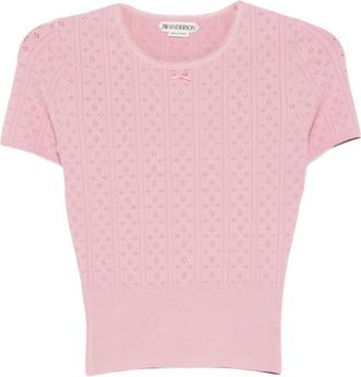 J.W.Anderson Gebreid Pointelle T-shirt - Dames - Ronde hals truien - Roze - M - Leer - Truien & Vesten