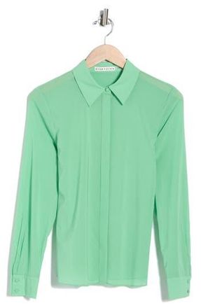 Alice & Olivia Willa Placket Silk Blend Top in Garden Green at Nordstrom Rack, Size X-Large