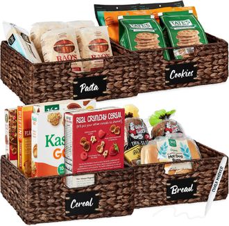Best Choice Products Set of 4 13in Woven Water Hyacinth Pantry Baskets w/ Chalkboard Label, Chalk Marker