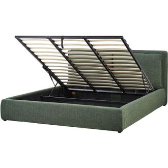 Beliani Letto matrimoniale in tessuto verde scuro con contenitore 180 x 200 cm Bajonna