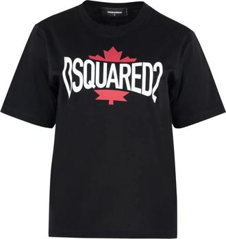 Dsquared2 Katoenen T-shirt met korte mouwen en print - Dames - T-shirts - Zwart - 2XS - Katoen - Tops