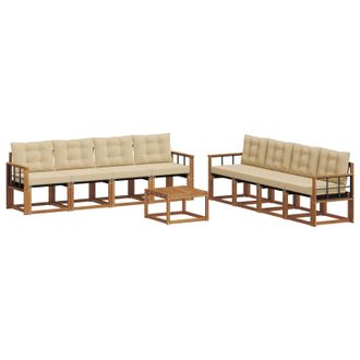 vidaXL Conjunto De Sof&aacute;s De Exterior Con Coj&iacute;n 9 Pcs Natural Y Beige Vidaxl
