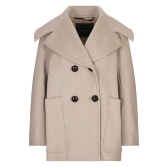 Max Mara Grey Cashmere Coat with M Motif - female - Max Mara - Double-Breasted Coats - Gray - 2XS - Coats