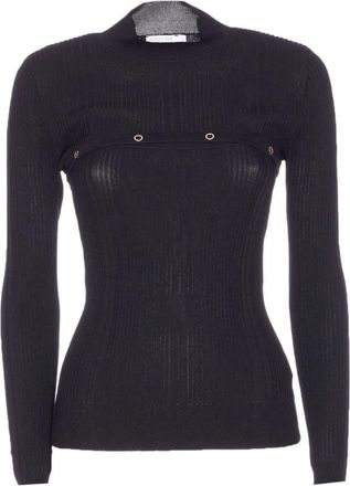 Patrizia Pepe Top met knoopdetail - Dames - Ronde hals truien - Zwart - L - Truien & Vesten