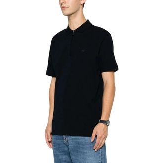 Emporio Armani Textured Quarter Zip Polo - Heren - Polos - Blauw - M - Katoen - Tops
