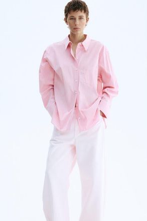 H&M Oversized Shirt in Pink/striped at Nordstrom, Size Xx-Large