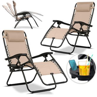 OEM Tumbona Plegable De Jard&iacute;n Con Coj&iacute;n Sofotel Chillwell, Juego De 2 Unidades, Color Beige