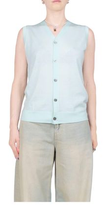 6397 Wool Cashmere Button Vest In Chlorine