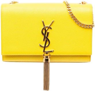 Saint Laurent Borsa a tracolla Kate in pelle Grain de Poudre piccola con monogramma 2018 - Giallo