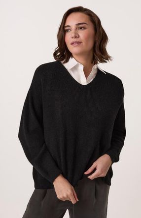 Celtic & Co. Ribbed V-Neck Jumper in Black at Nordstrom, Size X-Small/small