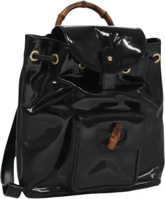 Gucci Pre-owned Vintage Rugzak van Lakleer - Dames - Vintage Rugzakken - Zwart - ONE Size - Leer - Vintage