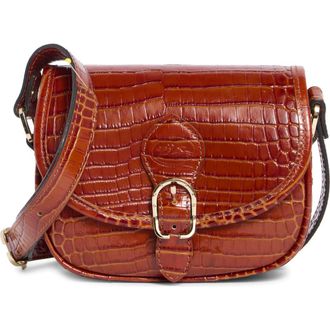 Longchamp 1980 Croc Embossed Small Flap Crossbody Bag in Natural at Nordstrom Rack