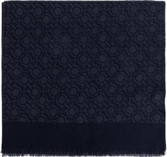 Ferragamo Gancini Wol Sjaal - Heren - Wintersjaals - Blauw - ONE Size - Wol - Accessoires