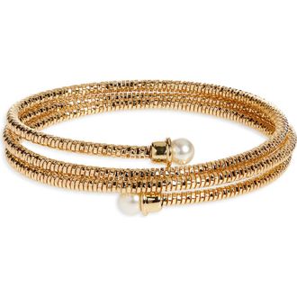 Nordstrom Faux Pearl Cap Coil Bracelet in White- Gold at Nordstrom Rack