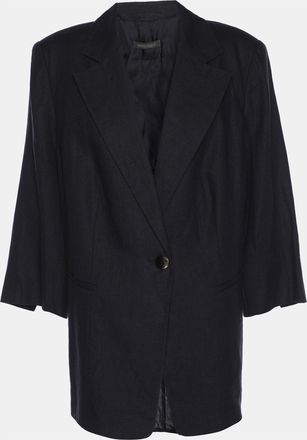 Marina Rinaldi Navy Blue Linen Single Breasted 3/4 Sleeve Blazer