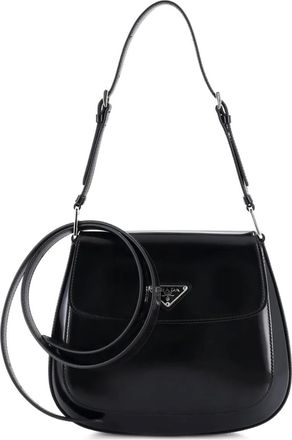 Prada Cleo Flap Shoulder Bag Spazzolato Leather Small hobo bag - Zwart