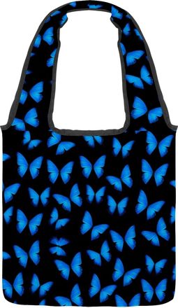 Generic Blue Butterflies Reversible Canvas Shoulder Tote - Double-Sided Print, 12oz Cotton, 27cm Drop, Fold-Flat Bag for Travel, Shopping, Street Outings