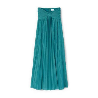 Motivi Vestido largo plisado en jersey lurex - Dresses - Mujer - Verde - 2XS