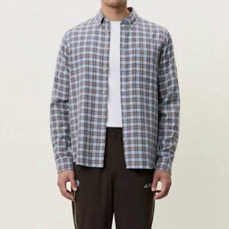 Les Deux Relaxed Check Shirt In Faded Denim Blue