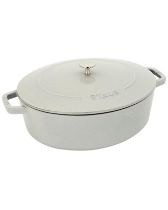 Staub Cast Iron 6.25Qt White Truffle Shallow Oval Dutch Oven