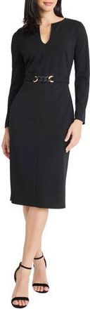 Maggy London Belted Long Sleeve Sheath Dress in Black at Nordstrom Rack, Size 16