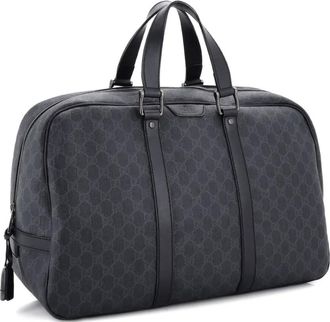 Gucci Borsa tote Weekender grande in tela cerata GG con zip - Nero