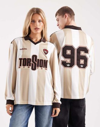 adidas Originals 96 - Maglia a maniche lunghe bianco sporco e color pietra a righe-Neutro