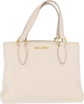 Miu Miu Phenix Convertible Tote Leather White Leather Handbag (Pre-Owned)