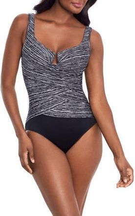 Miraclesuit Selenite Layered Escape One-Piece Swimsuit in Black/White at Nordstrom Rack, Size 12