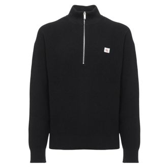 Calvin Klein Katoenen Wafelstructuur Trui met Kwartrits - Heren - Sweatshirts & Hoodies - Zwart - Maat: XS Katoen