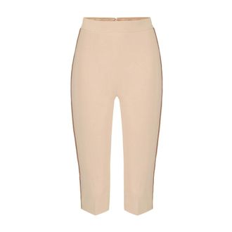 Elisabetta Franchi Cropped Trousers, female, Beige, Size: S Lightweight Crepe Capri Trousers