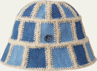 Maison Michel Pablo Denim Patchwork Crochet Bucket Hat