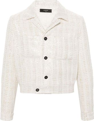 Amiri White Sequinned Bouclé Jacket - Mens - Cupro/Polyester/Wool