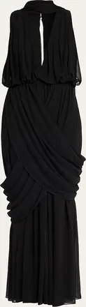 Et Ochs Arabella Plunging Draped Column Gown