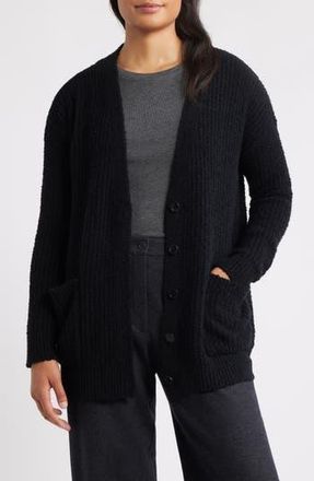 Eileen Fisher Ribbed Boyfriend Cardigan in Black at Nordstrom Rack, Size X-Small