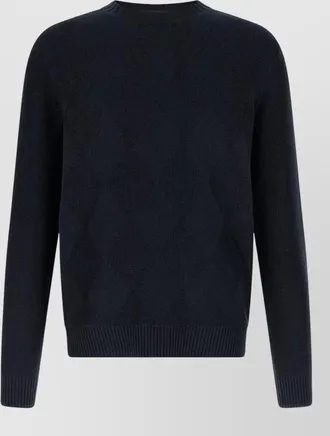 Ballantyne cotton linen diamond intarsia crew neck jumper