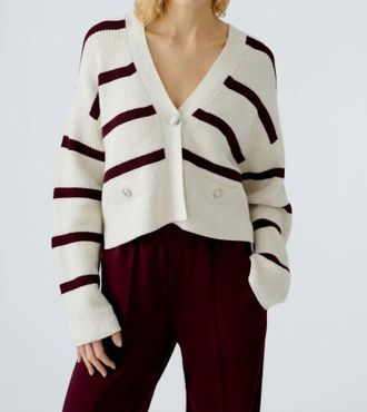 Oui Long Sleeve Sweater Cardigan In White/red