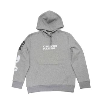 Calvin Klein Mens Long Sleeve Nyc Triple Logo Crew Neck Hoodie In Heroic Grey Heather