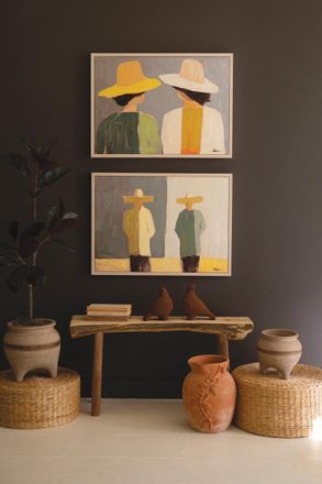 Kalalou Set Of Two Framed Men And Women In Hats Painting