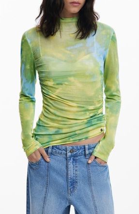 Desigual Mock Neck Sweater in Green Yellow at Nordstrom, Size X-Small