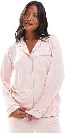 Chelsea Peers Pigiama a maniche lunghe con revers in poliestere rosa con stampa di cielo notturno