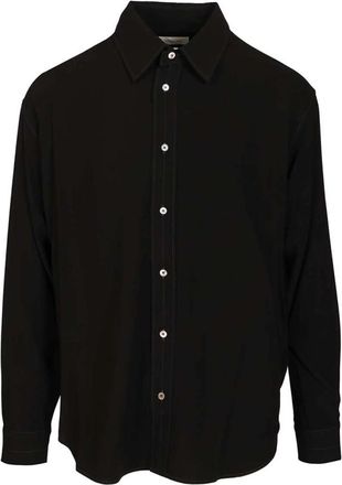 Christophe Lemaire Relaxed Wool and Viscose Shirt - Heren - Casual Overhemden - Zwart - M - Wol - Overhemden