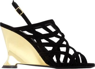 Balmain Wedge Cage Sandalen - Dames - Sleehakken - Zwart - 40 EU - Leer - Schoenen
