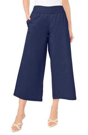CeCe by Cynthia Steffe Smocked Waist Crop Wide Leg Pants in Classic Navy at Nordstrom, Size X-Small