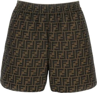 Fendi FF Logo Cotton-blend Shorts - Dames - Korte Broeken - Bruin - XS - Katoen - Korte Broeken