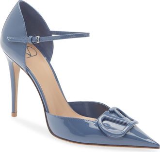 Valentino Garavani VLOGO Signature dOrsay Patent Leather Pump in Blue at Nordstrom, Size 38.5