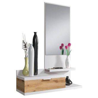 No Brand No Brand - Recibidor Dalhia 1 espejo 1 cajón entrada color blanco Artik y roble Nodi estilo moderno mueble 116x81x29 cm