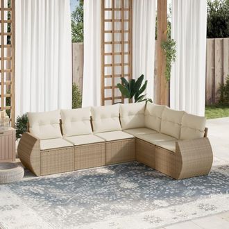 vidaXL Juego De Sof&aacute;s Jard&iacute;n Con Cojines 6 Pzas Rat&aacute;n Sint&eacute;tico Beige Vidaxl
