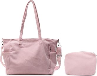 Generic Women Corduroy Tote Bags with Adjustable Strap Underarm Bag with Pouch for College School Work Travel Shopping-Pink