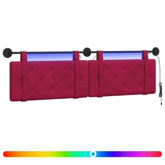 vidaXL Cabecero Colgante Con Luz Led Rojo Vino Terciopelo Vidaxl